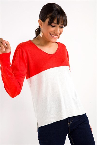 V-Neck Double-Color Long Sweater